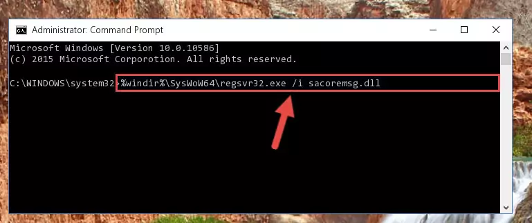 Uninstalling the damaged Sacoremsg.dll library's registry from the system (for 64 Bit)