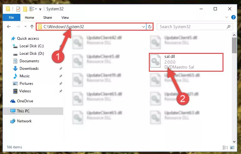 Pasting the Sal.dll file into the Windows/sysWOW64 folder