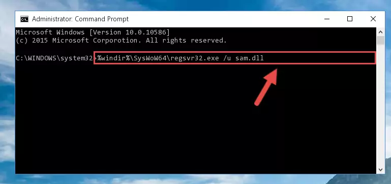 Reregistering the Sam.dll library in the system (for 64 Bit)