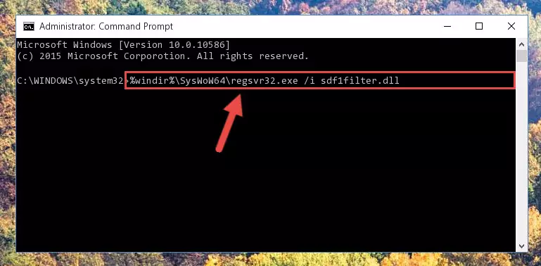 Uninstalling the damaged Sdf1filter.dll library's registry from the system (for 64 Bit)