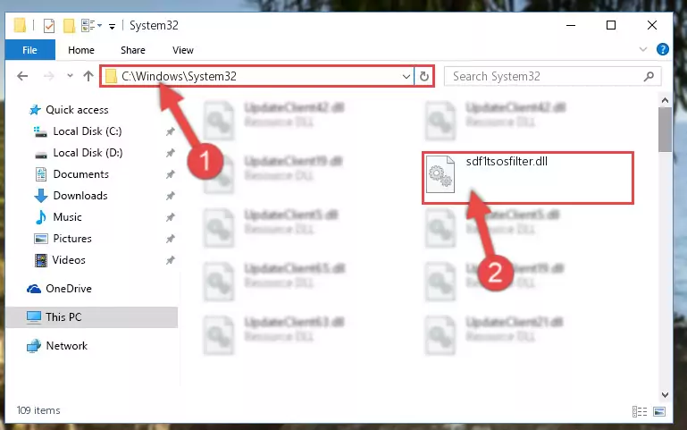 Pasting the Sdf1tsosfilter.dll library into the Windows/System32 directory