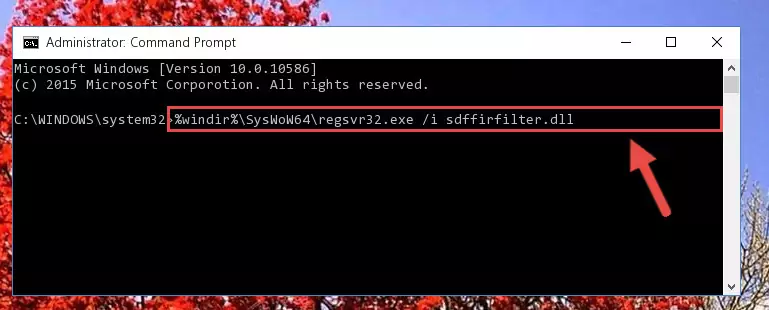 Uninstalling the damaged Sdffirfilter.dll file's registry from the system (for 64 Bit)