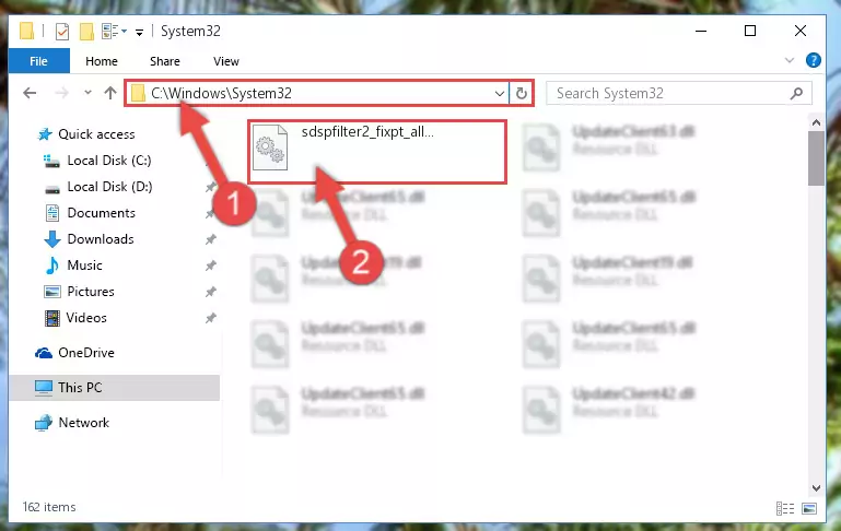 Pasting the Sdspfilter2_fixpt_allpole_tdf.dll library into the Windows/System32 directory