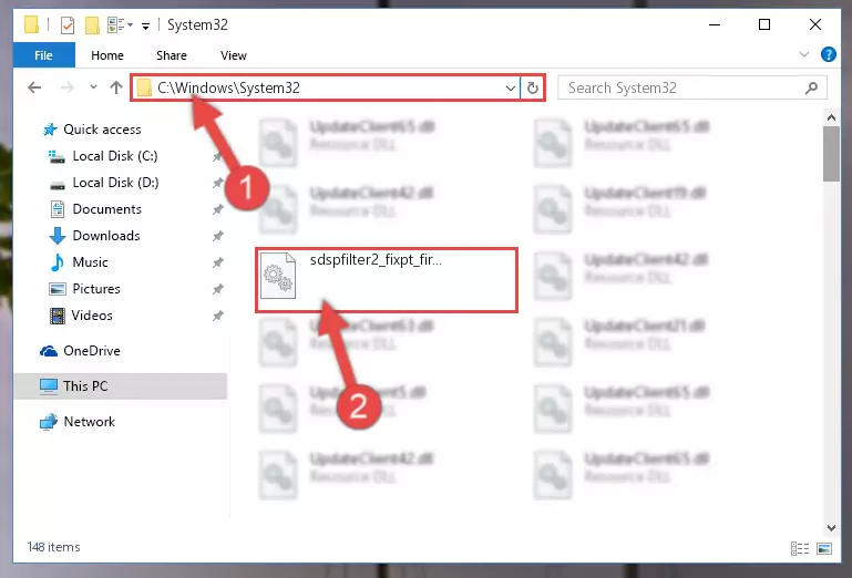 Copying the Sdspfilter2_fixpt_fir_df.dll file into the Windows/System32 folder