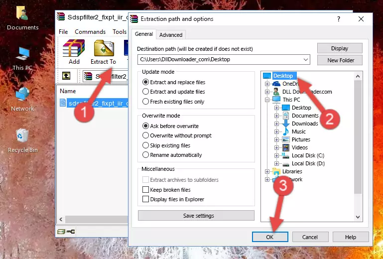Pasting the Sdspfilter2_fixpt_iir_df2.dll library into the Windows/System32 directory