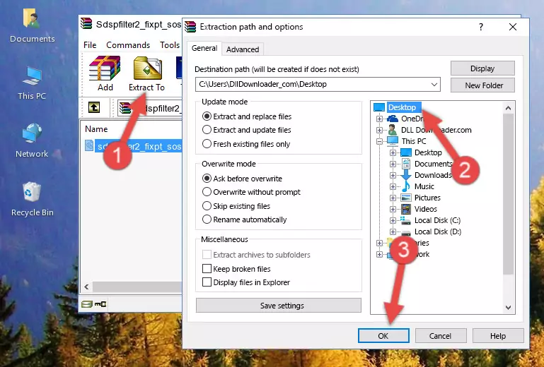 Copying the Sdspfilter2_fixpt_sos_df1.dll file into the Windows/System32 folder