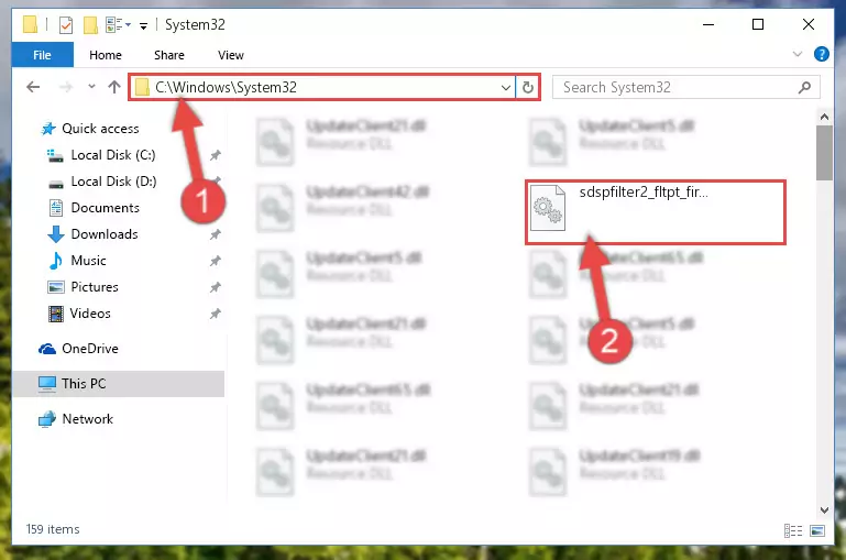Copying the Sdspfilter2_fltpt_fir.dll library into the Windows/System32 directory