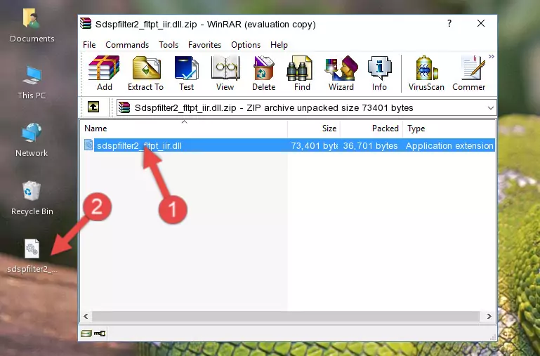 Copying the Sdspfilter2_fltpt_iir.dll file into the file folder of the software.