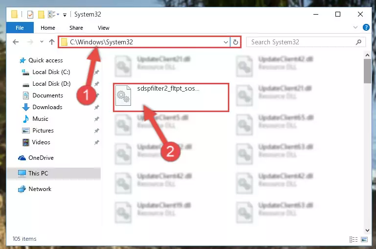 Copying the Sdspfilter2_fltpt_sos_df1t.dll library into the Windows/System32 directory