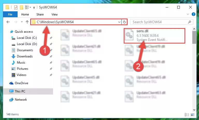 Pasting the Sens.dll library into the Windows/sysWOW64 directory