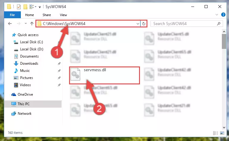 Copying the Servmess.dll file to the Windows/sysWOW64 folder