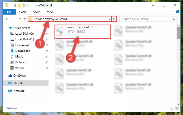 Pasting the Sessionservice1.dll library into the Windows/sysWOW64 directory