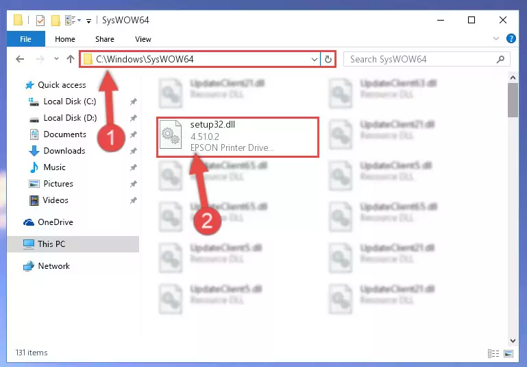 Pasting the Setup32.dll file into the Windows/sysWOW64 folder