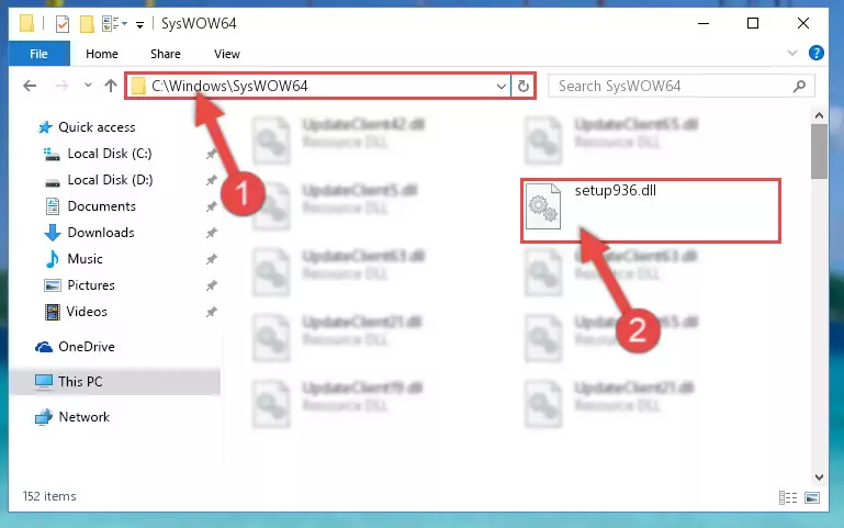 Pasting the Setup936.dll file into the Windows/sysWOW64 folder