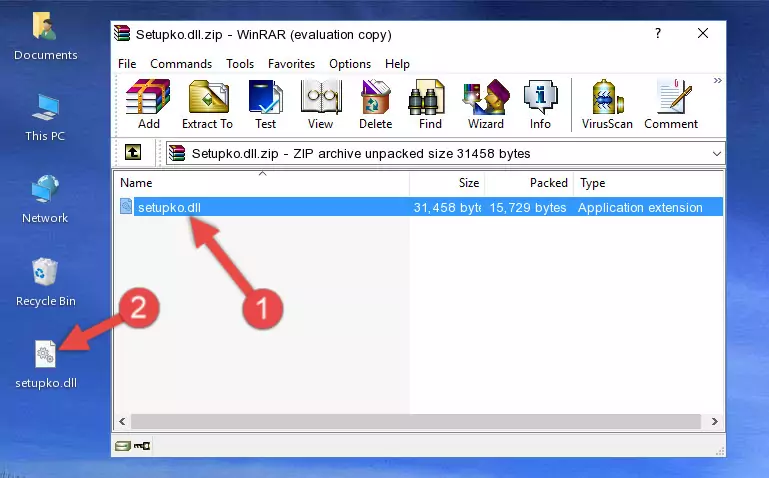 Pasting the Setupko.dll file into the software's file folder