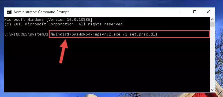 Uninstalling the damaged Setuprsc.dll file's registry from the system (for 64 Bit)