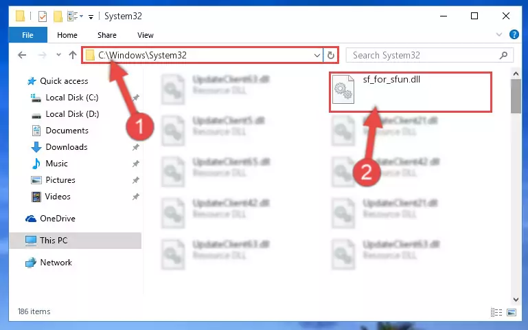 Copying the Sf_for_sfun.dll library into the Windows/System32 directory