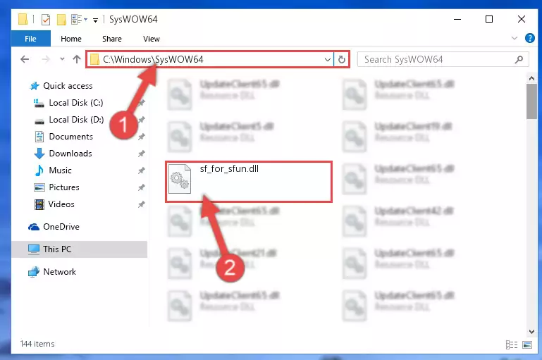 Pasting the Sf_for_sfun.dll library into the Windows/sysWOW64 directory