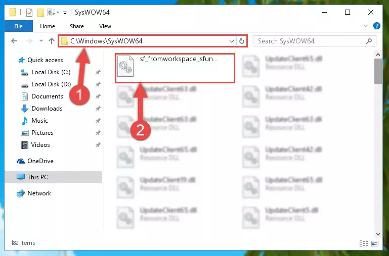 Pasting the Sf_fromworkspace_sfun.dll library into the Windows/sysWOW64 directory
