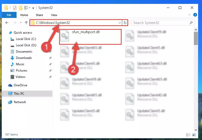Pasting the Sfun_multiport.dll library into the Windows/sysWOW64 directory