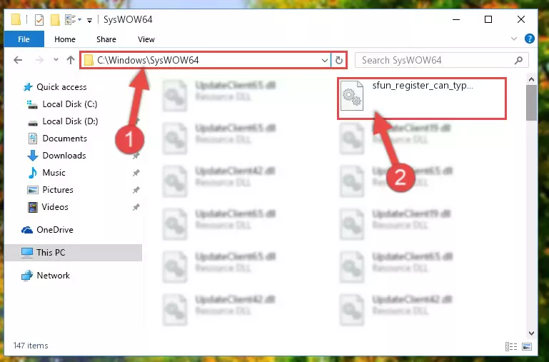 Extracting the Sfun_register_can_types.dll file to the desktop