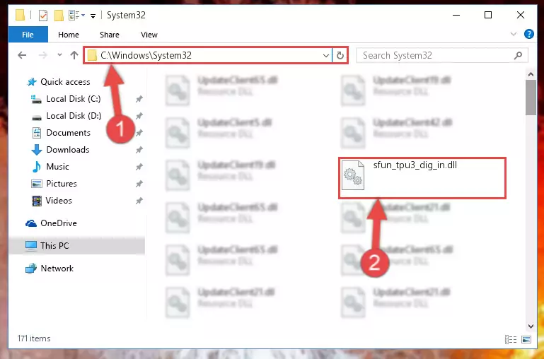 Pasting the Sfun_tpu3_dig_in.dll library into the Windows/sysWOW64 directory