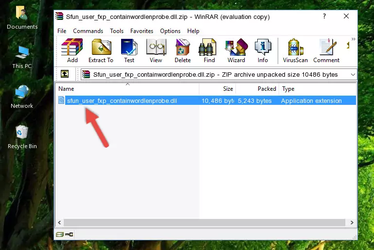 Copying the Sfun_user_fxp_containwordlenprobe.dll file into the software's file folder