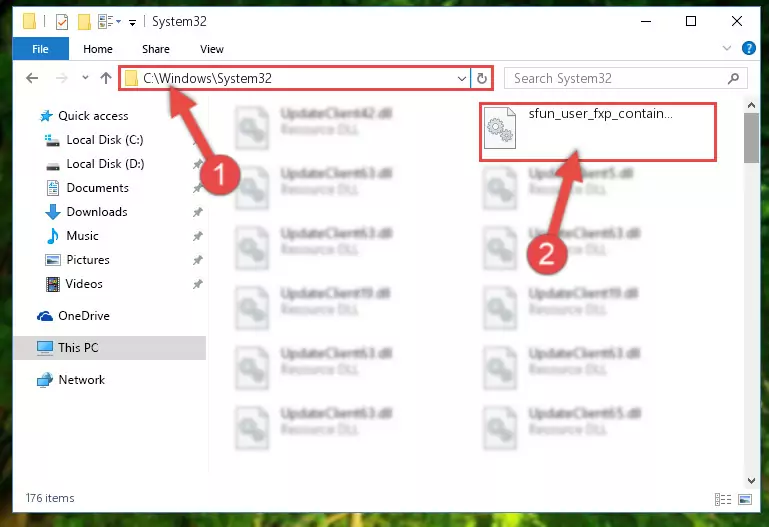 Pasting the Sfun_user_fxp_containwordlenprobe.dll file into the Windows/sysWOW64 folder