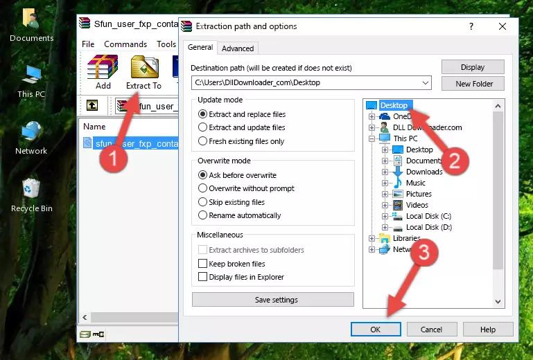 Copying the Sfun_user_fxp_containwordlenprobe.dll file into the Windows/System32 folder