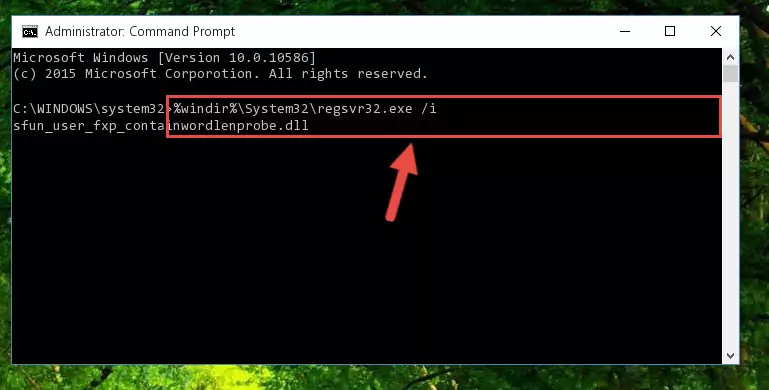 Uninstalling the Sfun_user_fxp_containwordlenprobe.dll file from the system registry