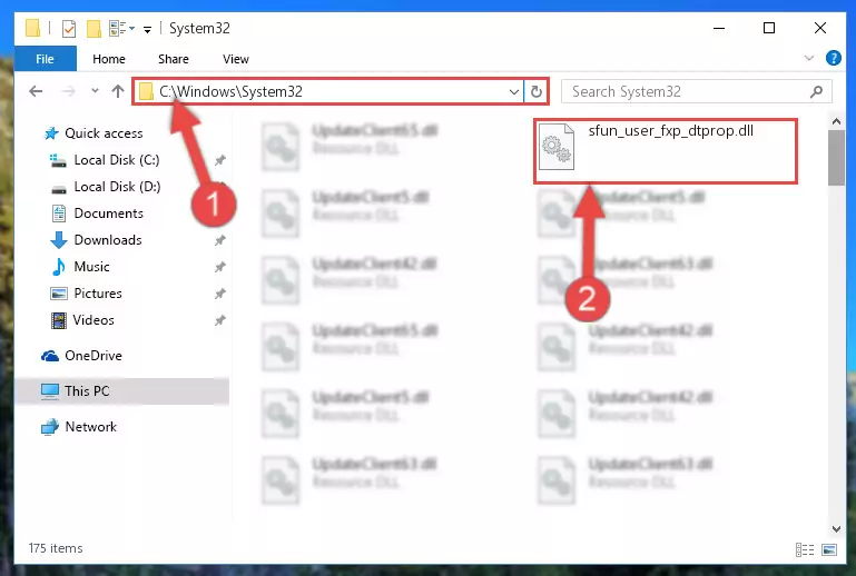Pasting the Sfun_user_fxp_dtprop.dll library into the Windows/System32 directory