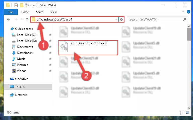 Pasting the Sfun_user_fxp_dtprop.dll library into the Windows/sysWOW64 directory