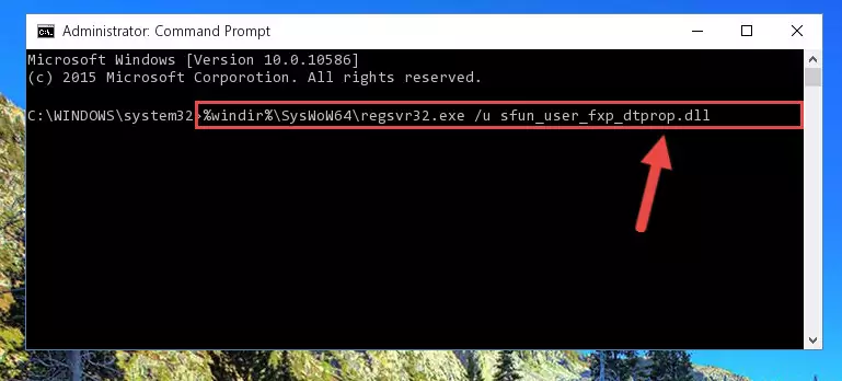Creating a new registry for the Sfun_user_fxp_dtprop.dll library in the Windows Registry Editor
