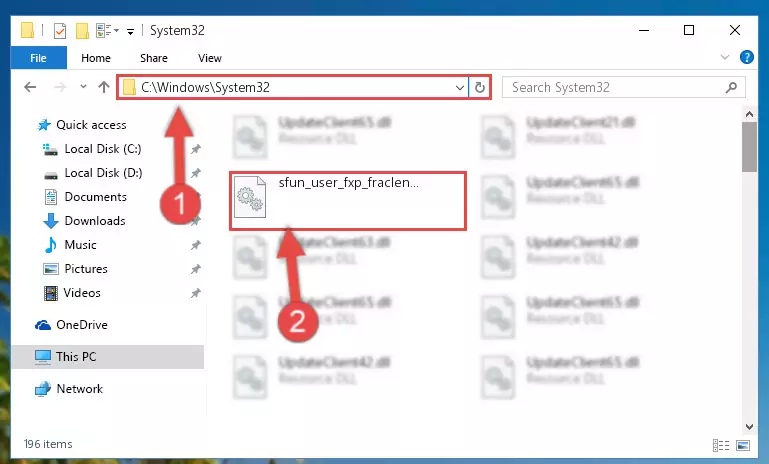 Copying the Sfun_user_fxp_fraclengthprobe.dll library into the Windows/System32 directory