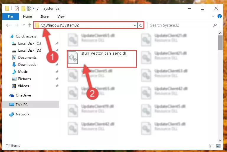 Pasting the Sfun_vector_can_send.dll library into the Windows/System32 directory