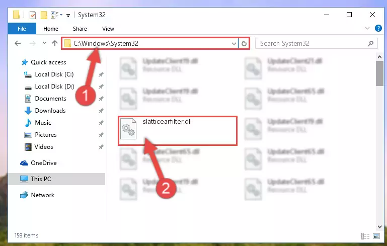 Copying the Slatticearfilter.dll library into the Windows/System32 directory