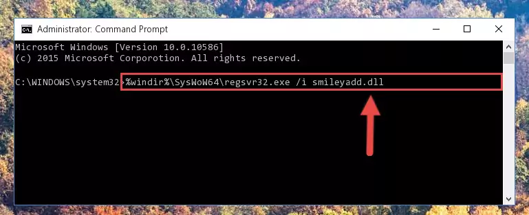 Uninstalling the damaged Smileyadd.dll file's registry from the system (for 64 Bit)