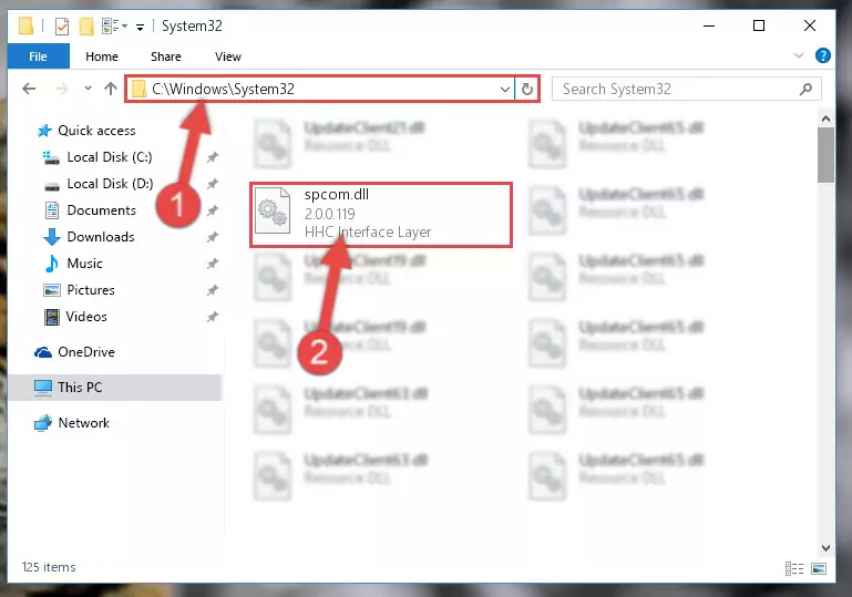 Pasting the Spcom.dll file into the Windows/sysWOW64 folder
