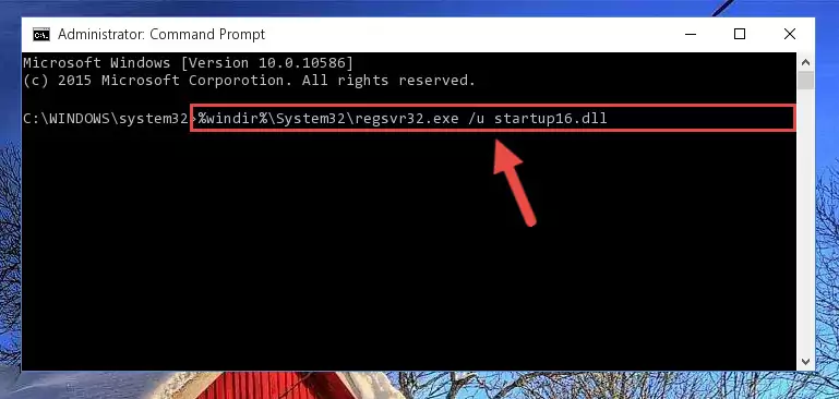 Reregistering the Startup16.dll file in the system