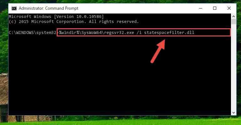 Uninstalling the damaged Statespacefilter.dll library's registry from the system (for 64 Bit)