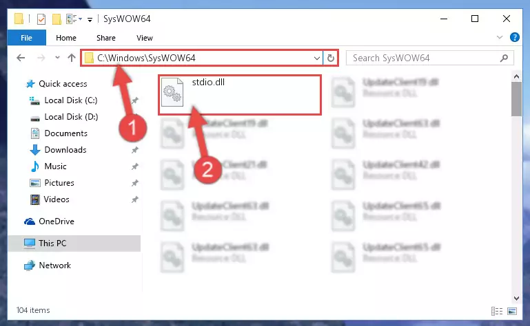 Pasting the Stdio.dll file into the Windows/sysWOW64 folder
