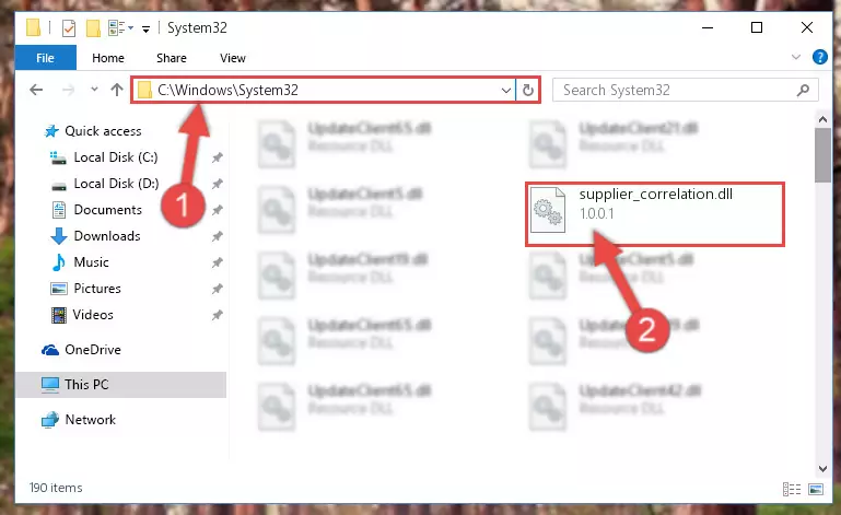 Copying the Supplier_correlation.dll library into the Windows/System32 directory