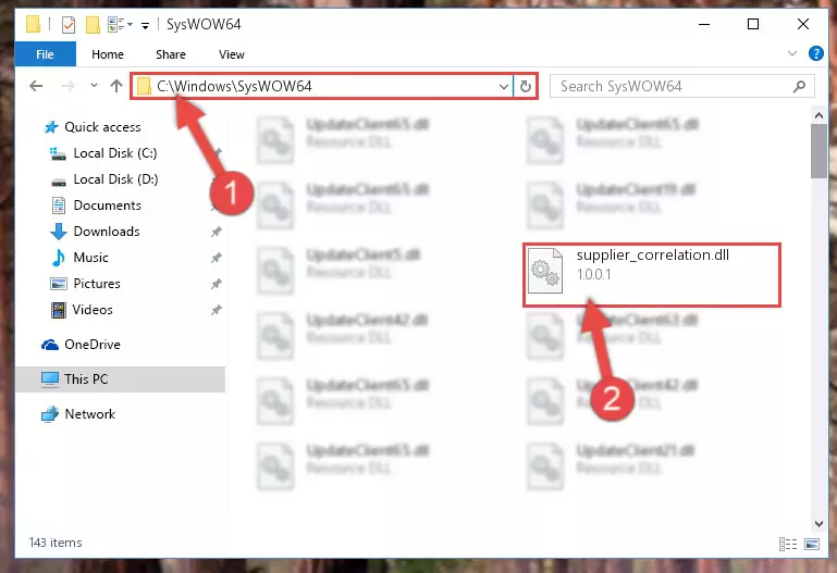 Pasting the Supplier_correlation.dll library into the Windows/sysWOW64 directory