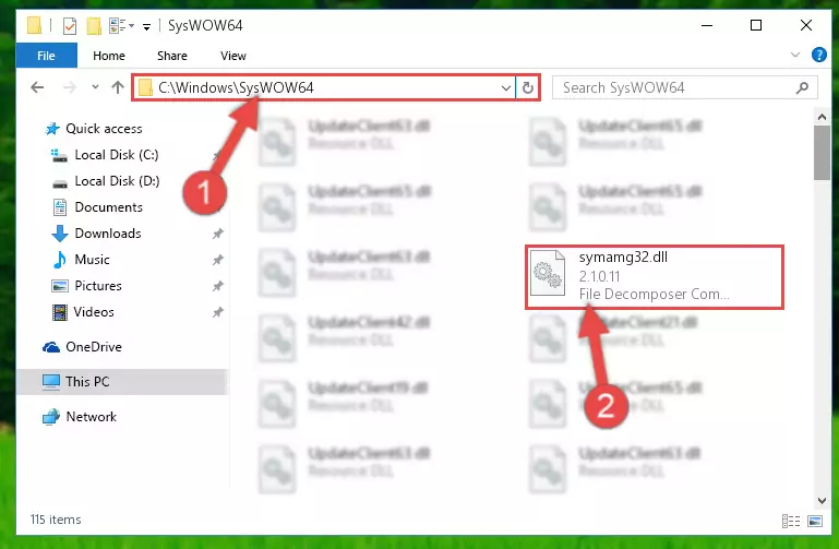 Pasting the Symamg32.dll library into the Windows/sysWOW64 directory