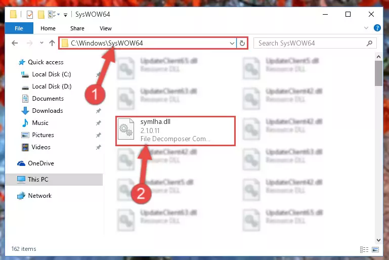 Pasting the Symlha.dll file into the Windows/sysWOW64 folder