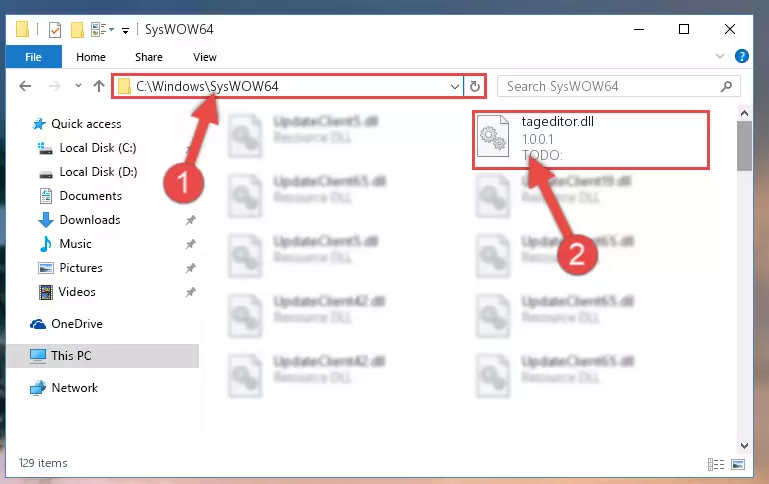 Copying the Tageditor.dll file to the Windows/sysWOW64 folder