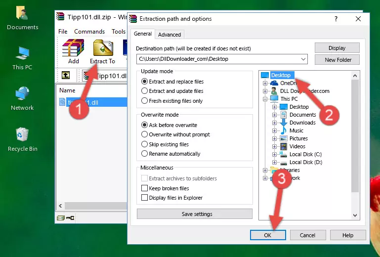 Copying the Tipp101.dll file into the Windows/System32 folder