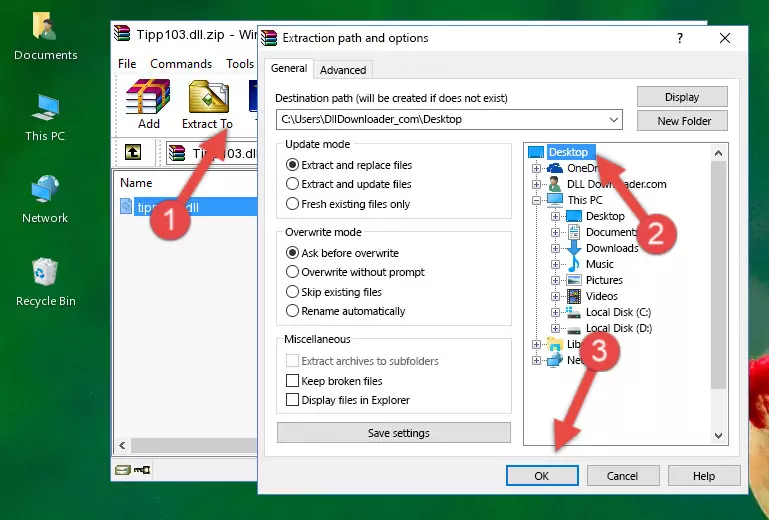 Pasting the Tipp103.dll file into the Windows/System32 folder
