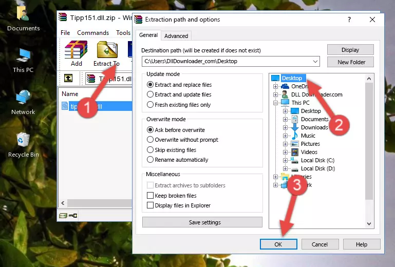 Pasting the Tipp151.dll file into the Windows/System32 folder