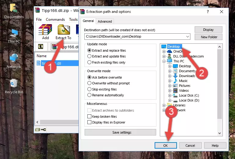 Copying the Tipp166.dll file into the Windows/System32 folder